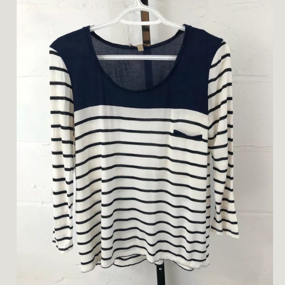 Anthropologie Bordeaux Striped Tee Navy Blue/White